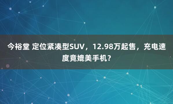 今裕堂 定位紧凑型SUV，12.98万起售，充电速度竟媲美手机？