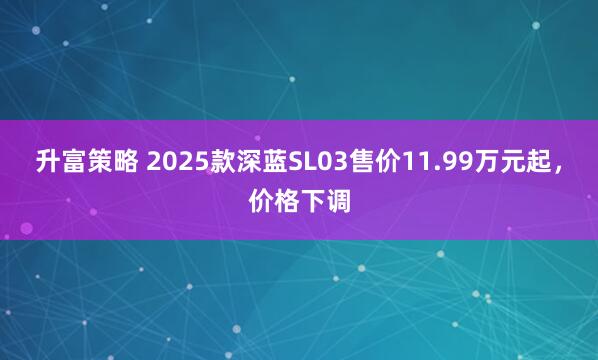 升富策略 2025款深蓝SL03售价11.99万元起，价格下调